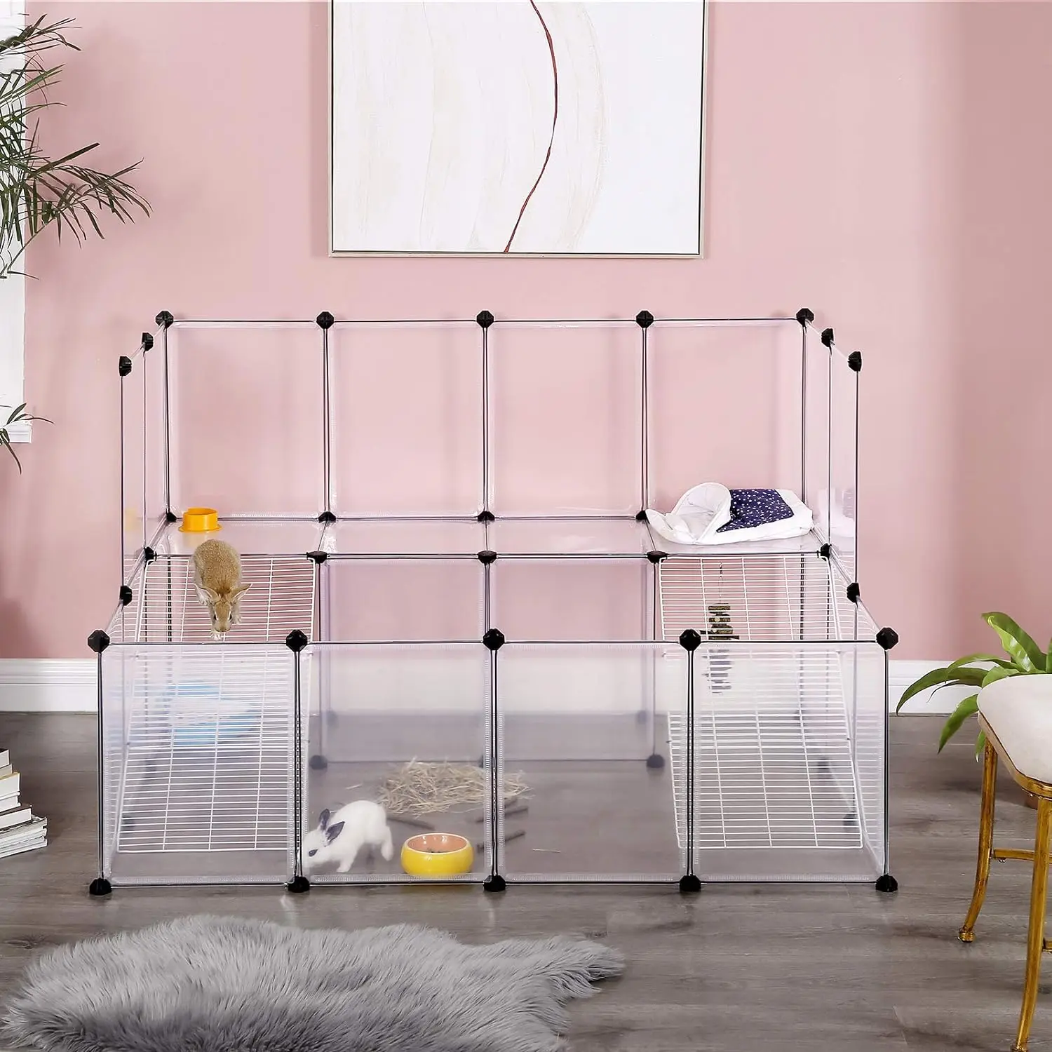 Guinea Pig Playpen with Dense Ramp, Indoor Rabbit Run Hutch Cage Large Exercise Enclosure with Stairs Pet cage