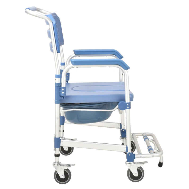 New Style Aluminium Elderly Bathing Chair Shower Toilet Commode Chair With Wheels