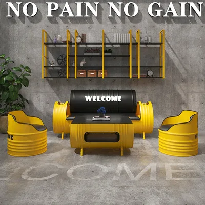 Retro iron oil barrel outdoor restaurant bench metal outdoor leather sofa industrial metal dining accent leather chair