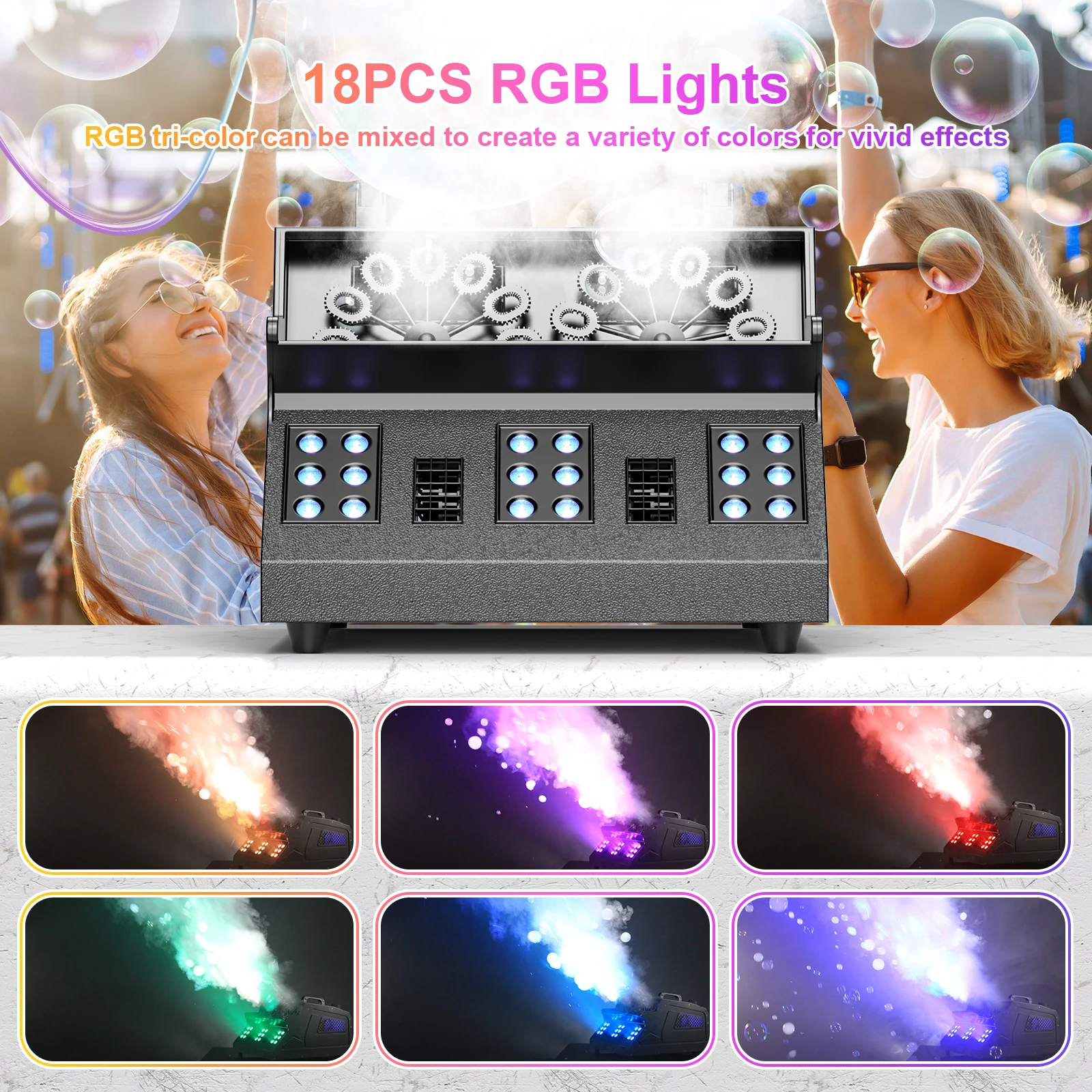 1500W LED RGB Smoke Bubble Machine Blower Maker Gas Performance Wedding for Indoor Outdoor Birthday Party Stage Effect Equipment