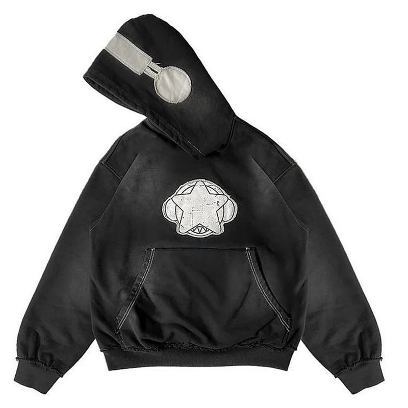 Oem Designer Brand Streetwear Heavy Washed Grey Hoodie Acid Wash Oversized Hoodie Vintage Men Heavyweight French Terry Hoodie