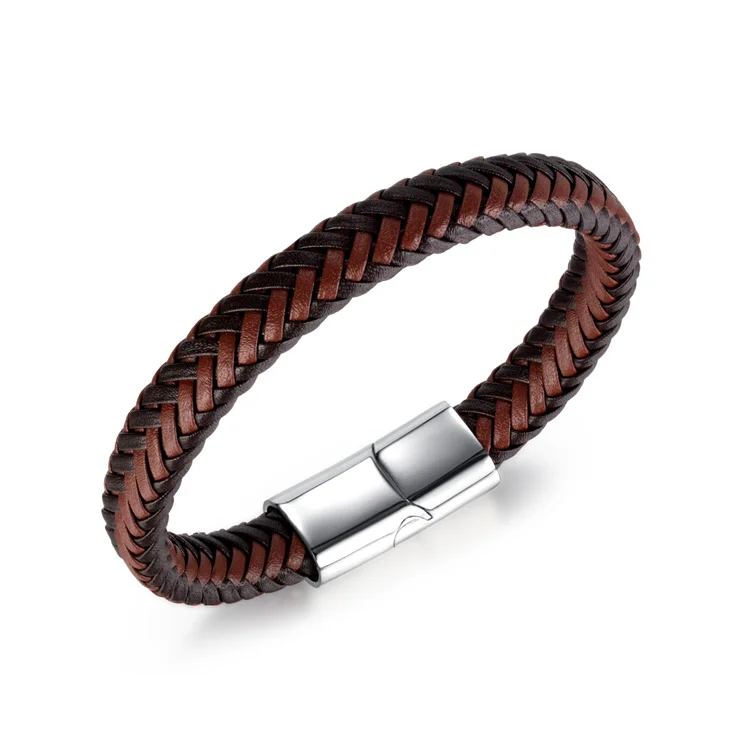 New arrival luxury leather gold bracelet customs mens leather bracelets wholesale magnetic clasp fashion jewelry