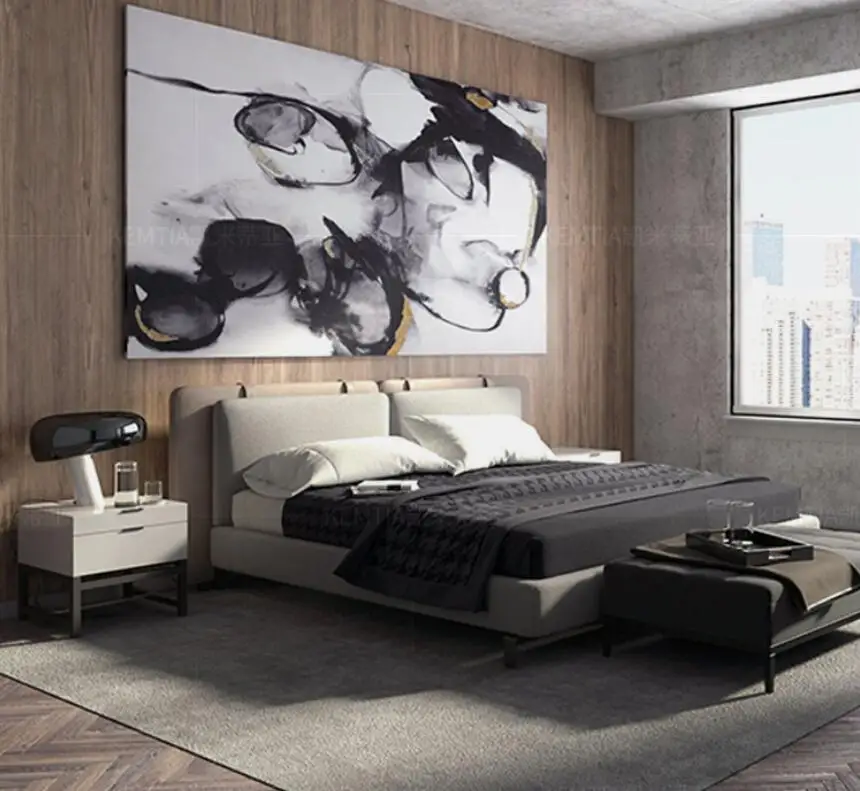 New Design Modern Light Luxury Bedroom Hotel Leather Double Beds Sleeping Bed