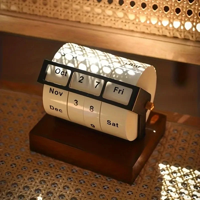 Vintage Daily Flip Desktop Display Rotating Desk Calendar Perpetual Wooden Manual Countdown Calendar With Adjustable Date Blocks