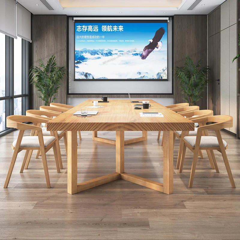 Nordic solid wood conference long table, minimalist modern library rectangular office desk, negotiating table