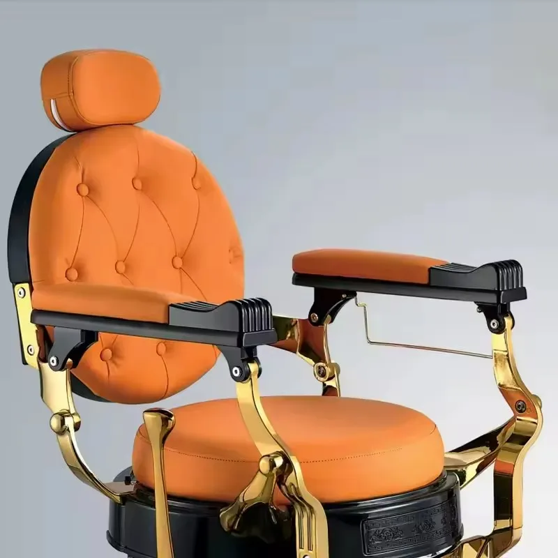 Antique style beauty hair salon orange leather hairdressing chair hydraulic pump adjustable barber styling chair