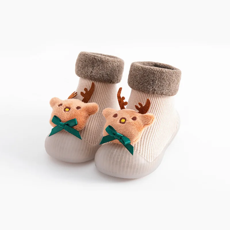 Wholesale Casual Winter Fashion Prewalk First Steps Baby Boy and Girl Non Slip Fur Knitted Christmas Infant Toddler Sock
