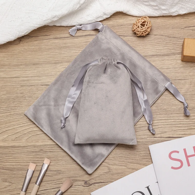 Factory Custom Design Velvet Envelope Gift Jewelry Packaging Gray Storage Jewelry Velvet Pouch Bags