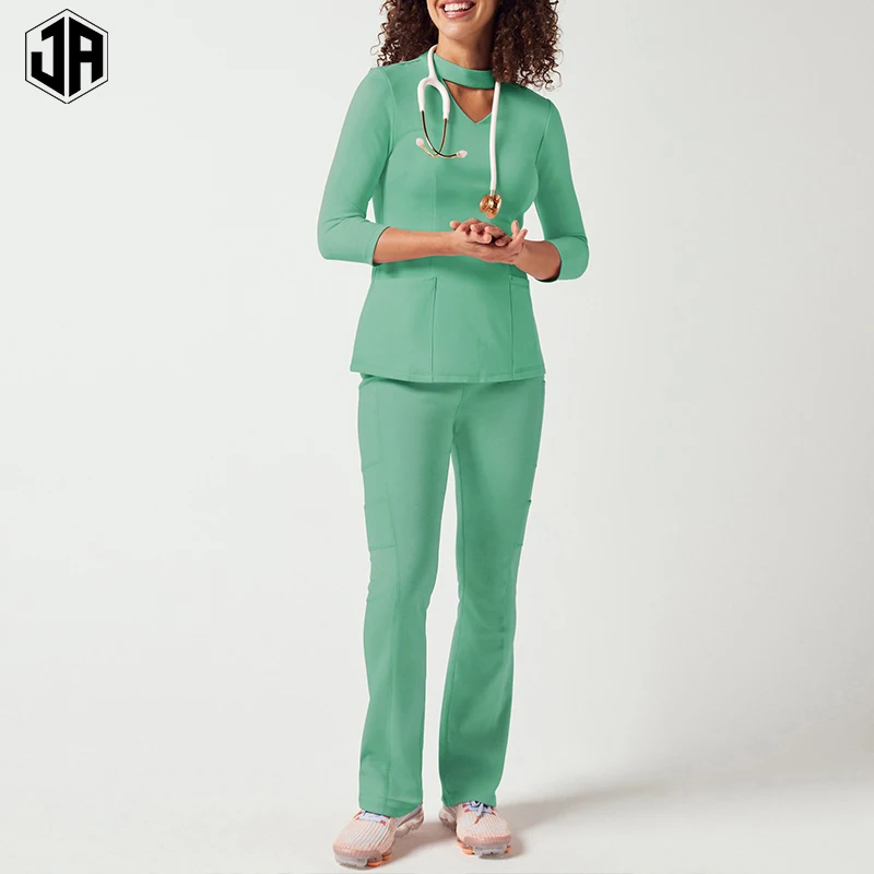 Uniform Nurses Scrubs Sets Spandex Stretch Scrubs Uniforms Sets Unisex Medical Long Sleeves Joggers Hospital Scrub Uniform Sets