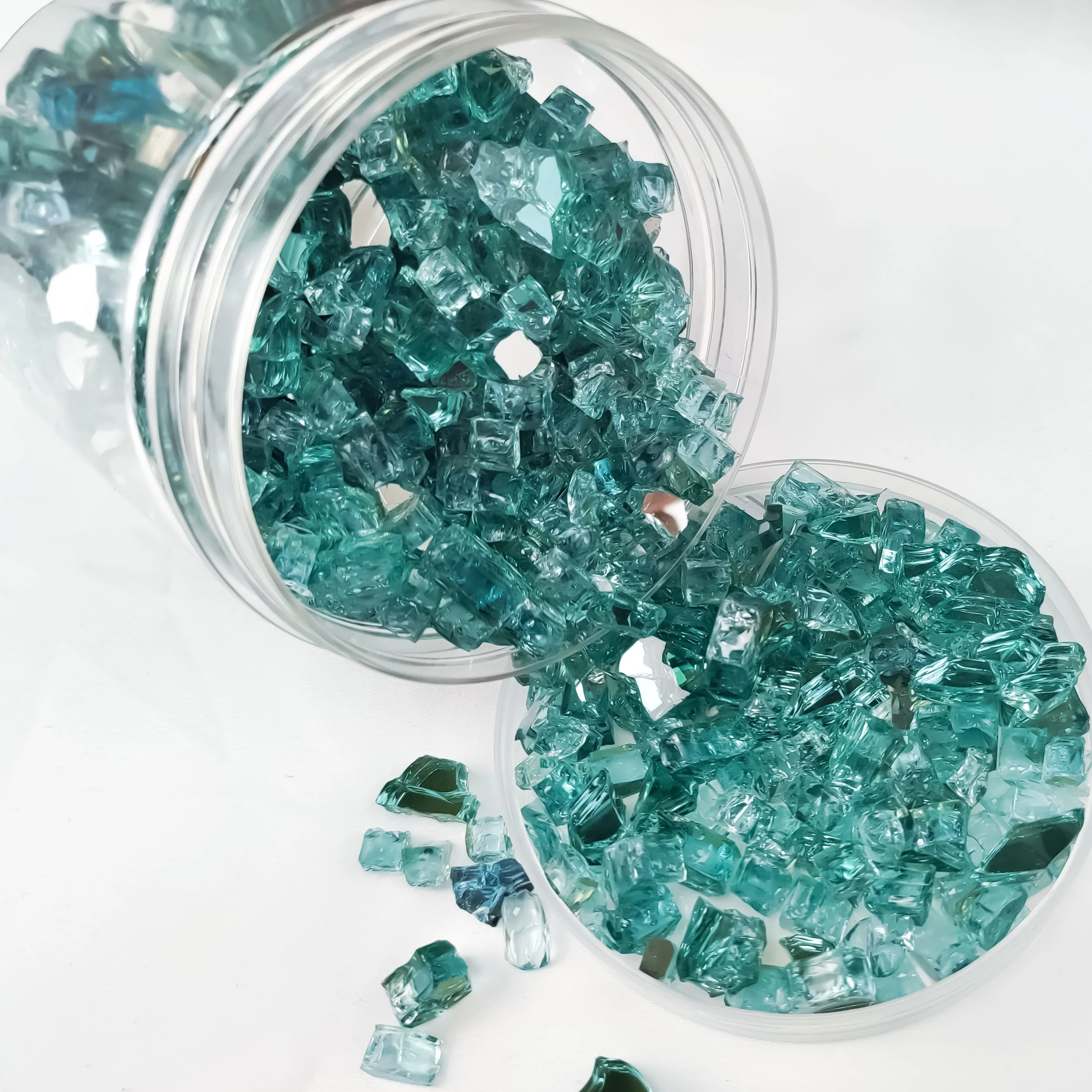 Solid Blue Mixed Colored Broken Blue Blend Pit Fire Glass Rocks For Garden And Firepit Decoration