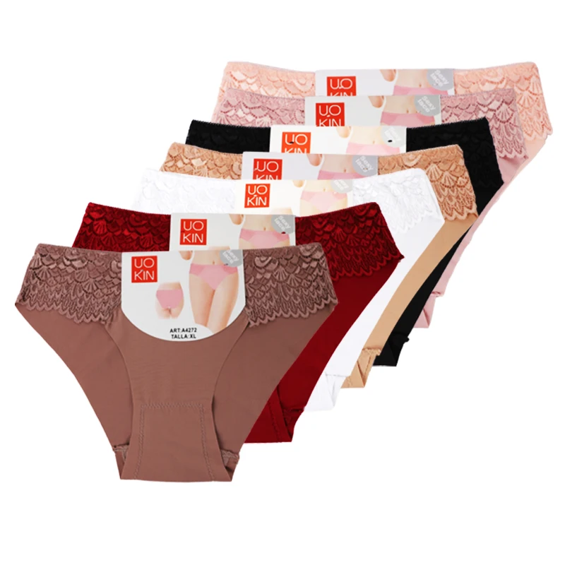 High quality women lace nylon spandex panties 7 colors assorts pack of 2 smooth milk-silk touch fabric with 100% cotton crotch