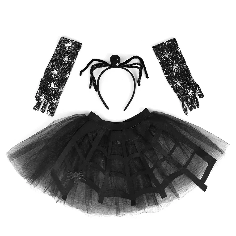 3pck Halloween Bat Costume Set Includes Wings Lace Eye Mask Bat Headband with Sheer Spider Web Lace Fingerless Gloves