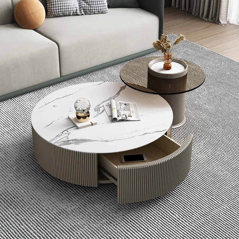 Luxury Round Coffee Table With Side Table and Tv Stand Set Marble Top Living Room Furniture Tv Set Table Cabinet Tv Stand