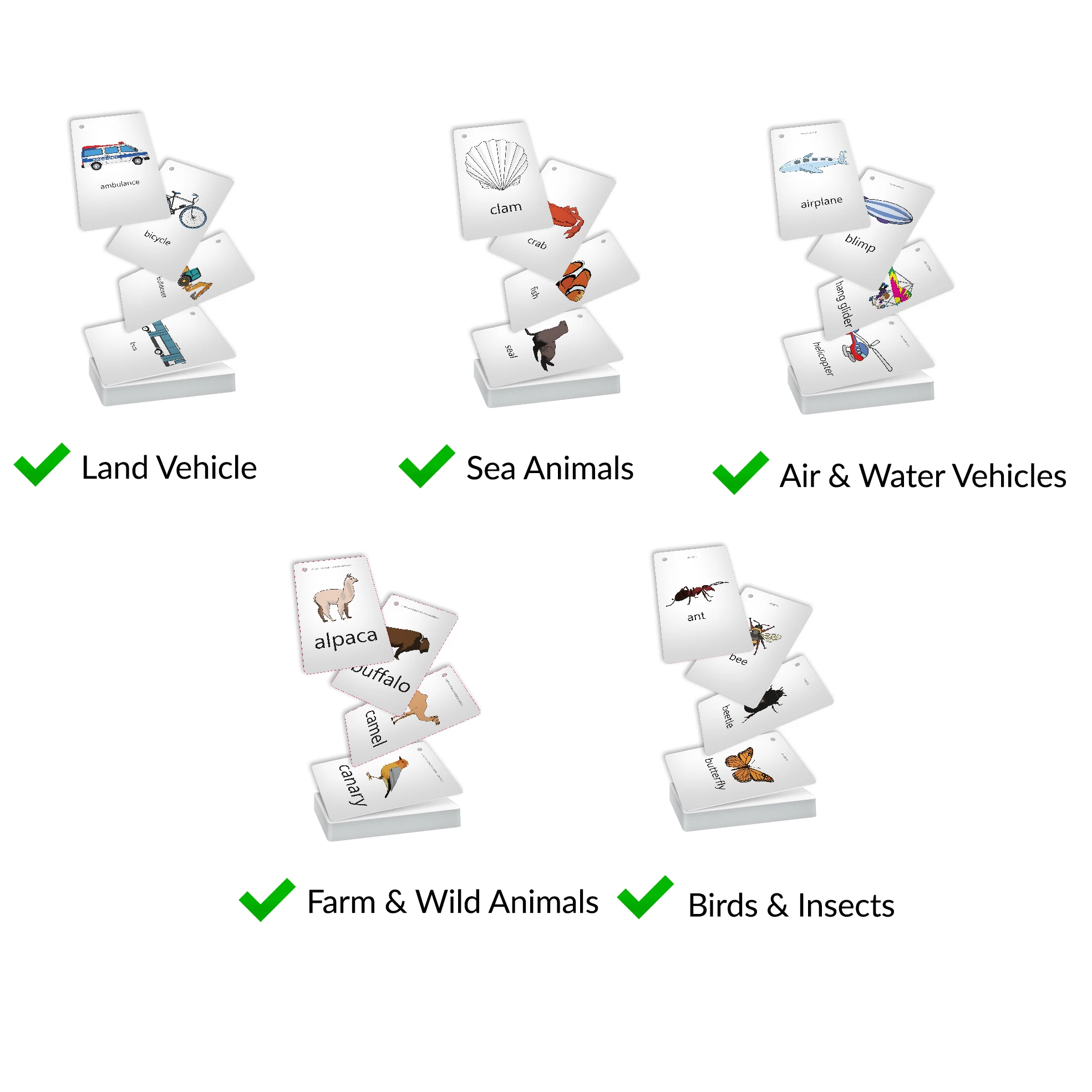 Set memory Flash Cards for Toddlers VEHICLES ANIMALS INSECTS