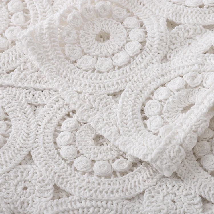 Knitwear manufacturer custom summer white cutout knit short crochet casual top