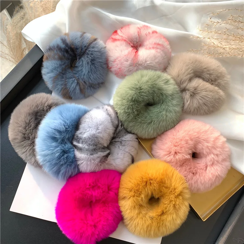 Sweet Girl Plush Ponytail Hair Ties Soft Fur Elastic Hair Bands Hair Scrunchies For Sale