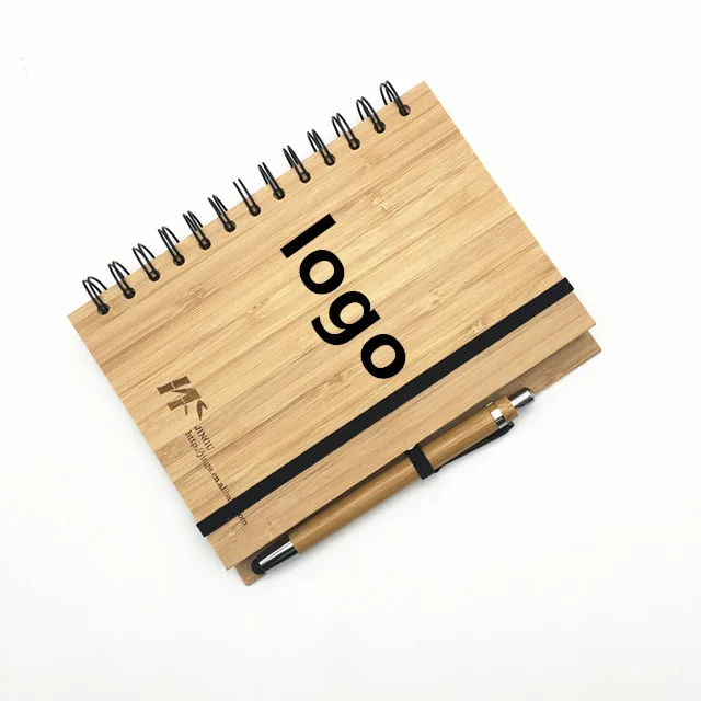 fsc eco friendly bamboo notebook recycled paper spiral wood wooden cover notebook custom spiral  journal diary planner with pen