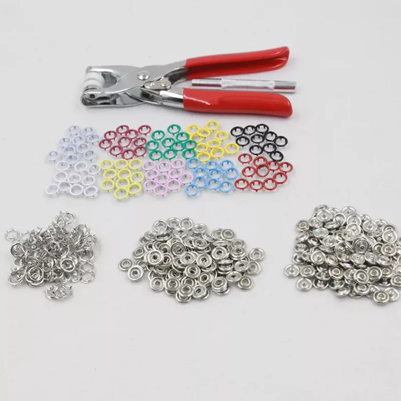100 Sets 9.5mm 10 Colors  Prong Ring Buttons Press Studs Sewing Craft Fastener Snap Pliers Craft Tool Metal Buttons For Clothes