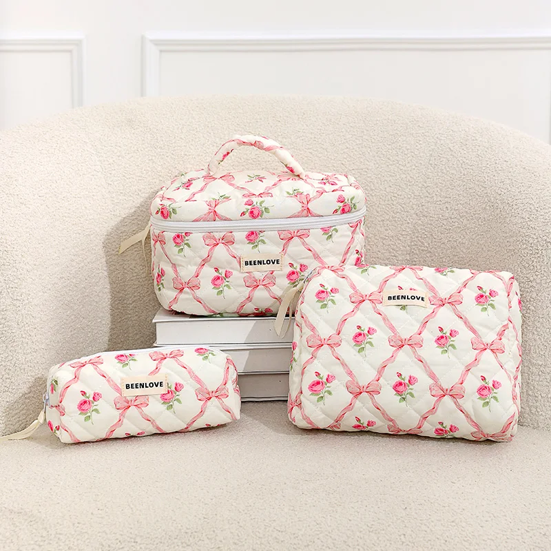 Cute Pink Quilted Travel Storage Bag Women Portable Wash Clutch Purse Handbags Zipper Cosmetics Make Case Quilting Mommy Bag