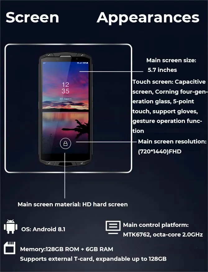 Lantto 4G LTE Waterproof Dual Nano Sim Card IP68 NFC Rugged Android 8.1 Smartphone 6+128G NFC FHD Screen SOS Explosion-proof