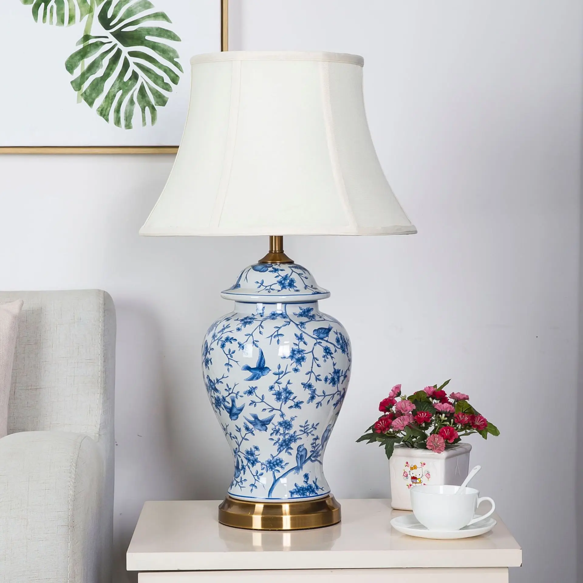 Chinese style retro simple home decor bedroom ceramic led desk light table lamp