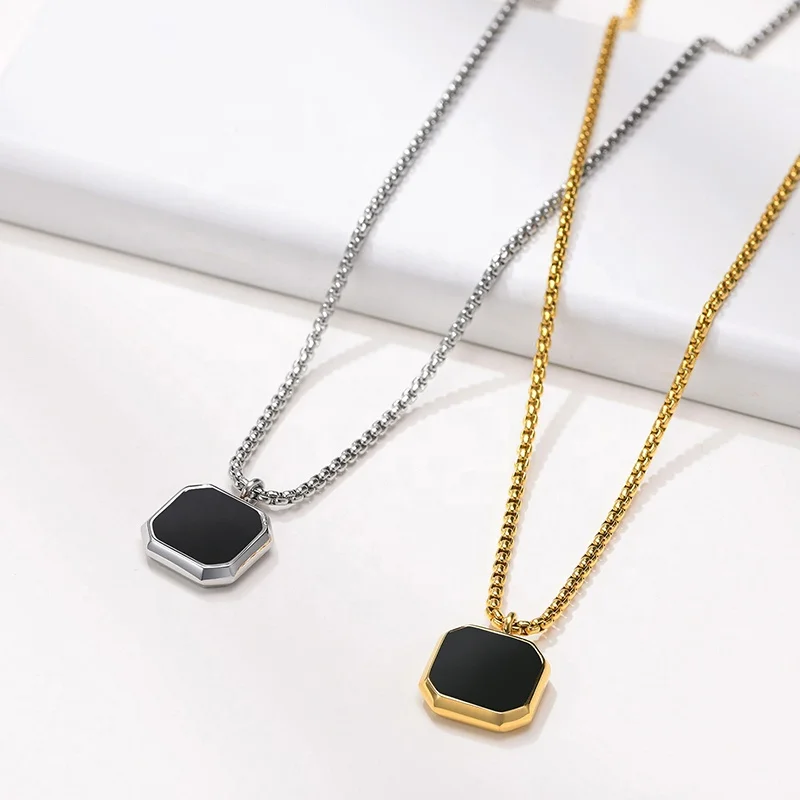 Enamel Hiphop Punk Square Shape Fashion Jewelry Accessariess for teenagers Stainless Steel Pendant Necklace for Men