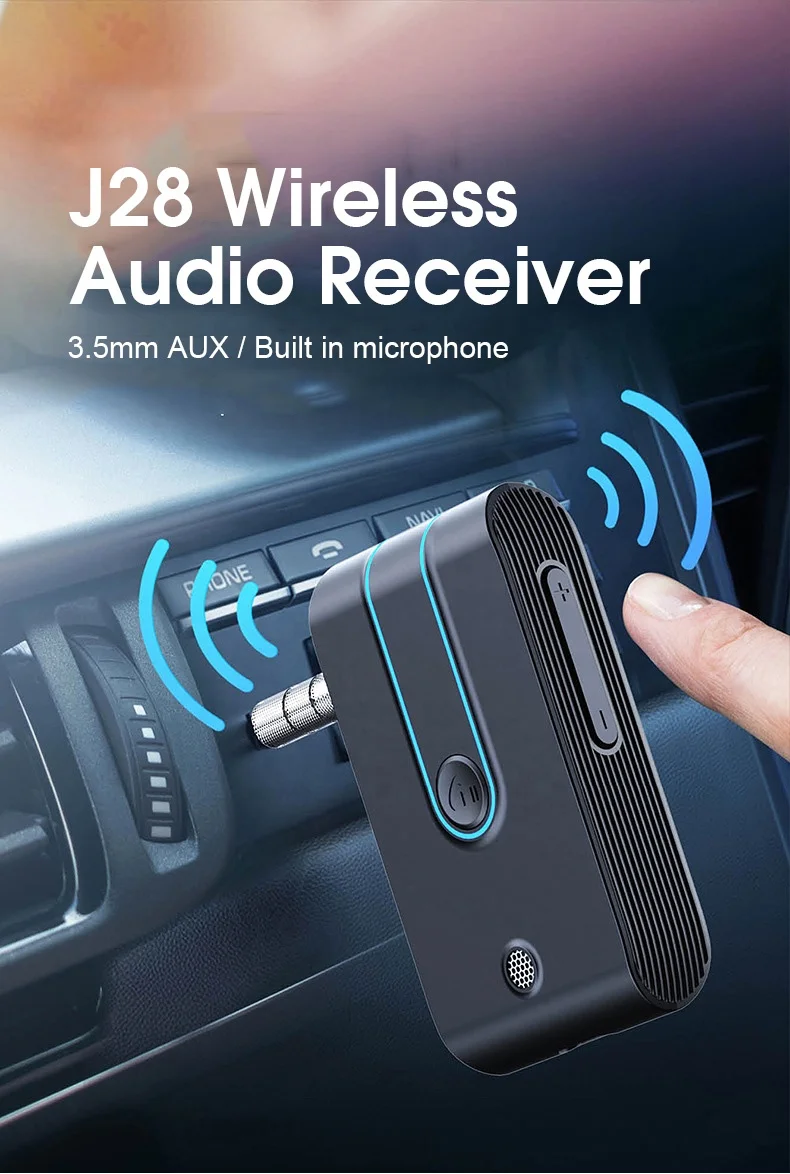 AGETUNR J28 3.5mm AUX bluetooth music receiver wireless handsfree kit V5.3 audio adapter mp3 player for car/earphone/speaker
