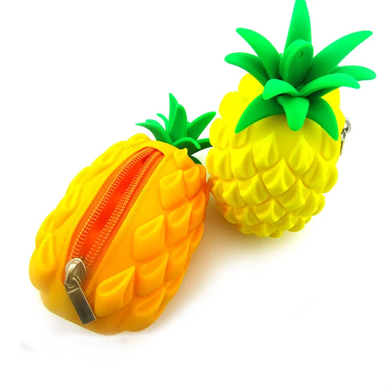 Portable Pinapple shape Pencil Case pencil Coin key purse silicone storage bag for students