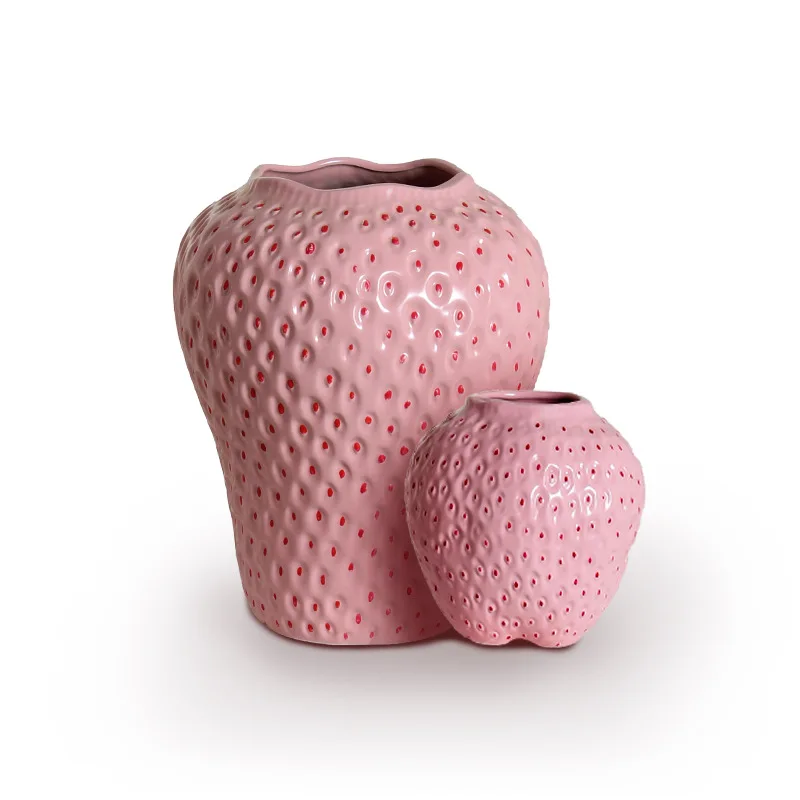 Wholesale Pink Strawberry Vase Colorful Ceramic Succulent Planter For Gift