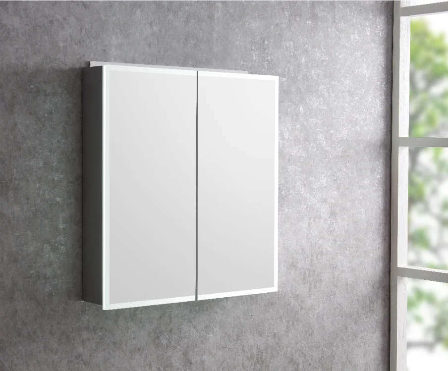 Modern Bathroom Acrylic Two Doors Mirror Cabinet With Demister