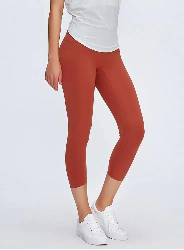 3/4 Length No Front Seam Printed Yoga Pants Custom LOGO Yoga Tights Women Tummy Control Leggings