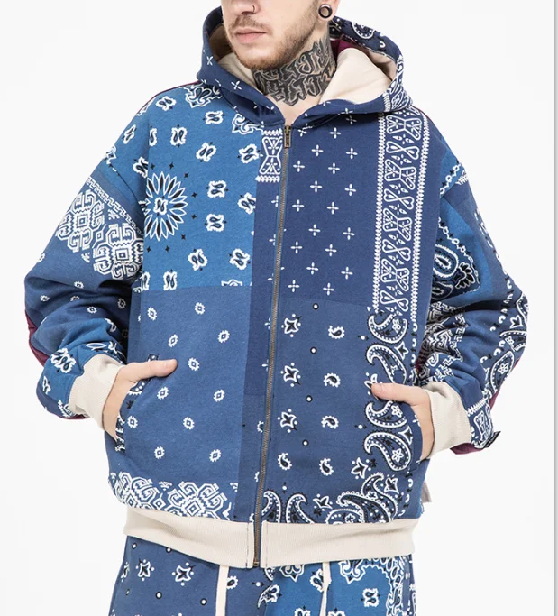 
Cashew flower zipper over casual hooded coat jacket man 