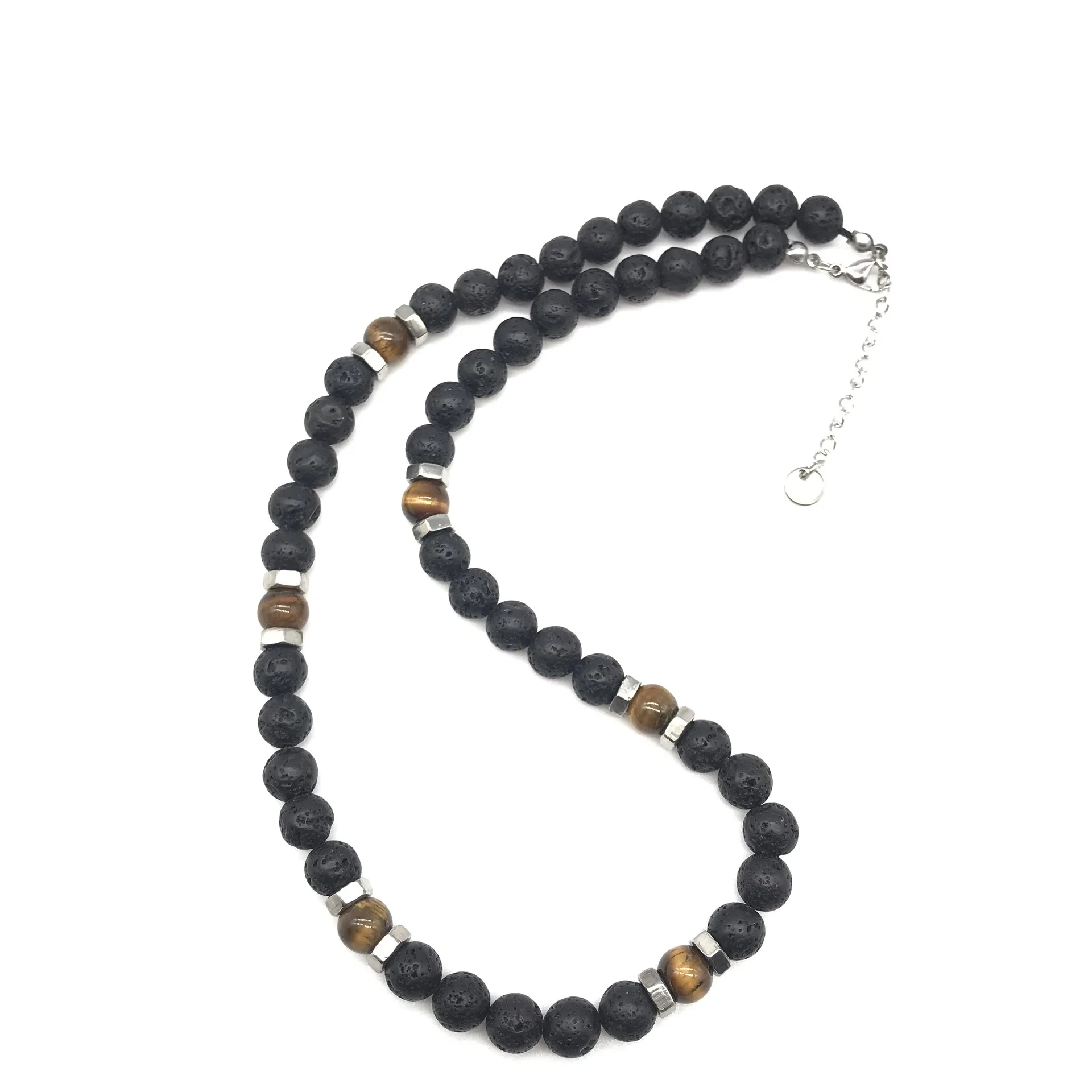 Natural Tiger Eye Stone Chain Natural Stone Necklace Matte Onyx Hematite Beads Stainless Steel Ot Buckle Chokers Necklace