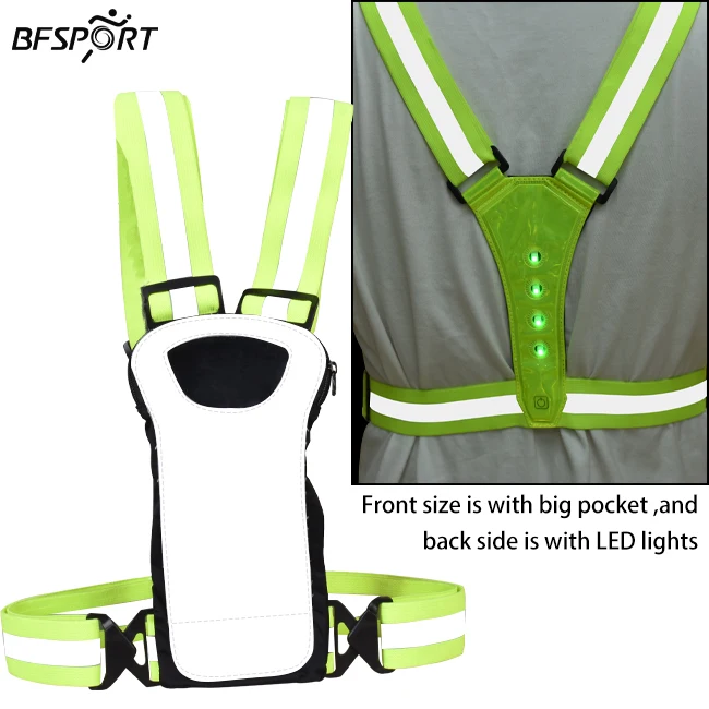 LED Reflective Hi Viz Polyester Running Vest Jacket with Phone Holder for Running Cycling Hiking Outdoor