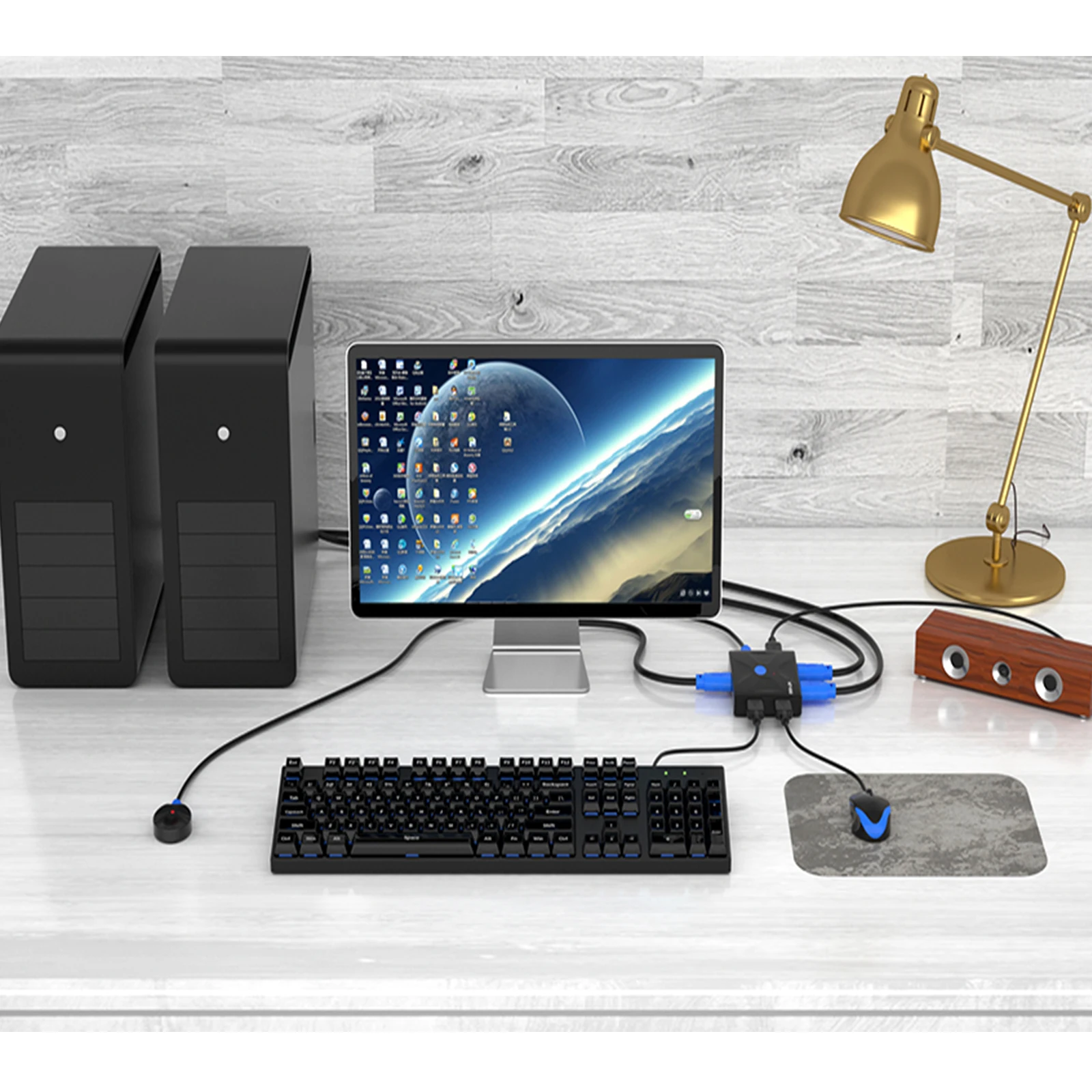 4K HDMI KVM Switch 2 Port+ Cables, MT-VIKI 4K@30Hz Desktop HDMI KVM Switch Selector box for 2 Computers 1 Keyboard Mouse Monitor