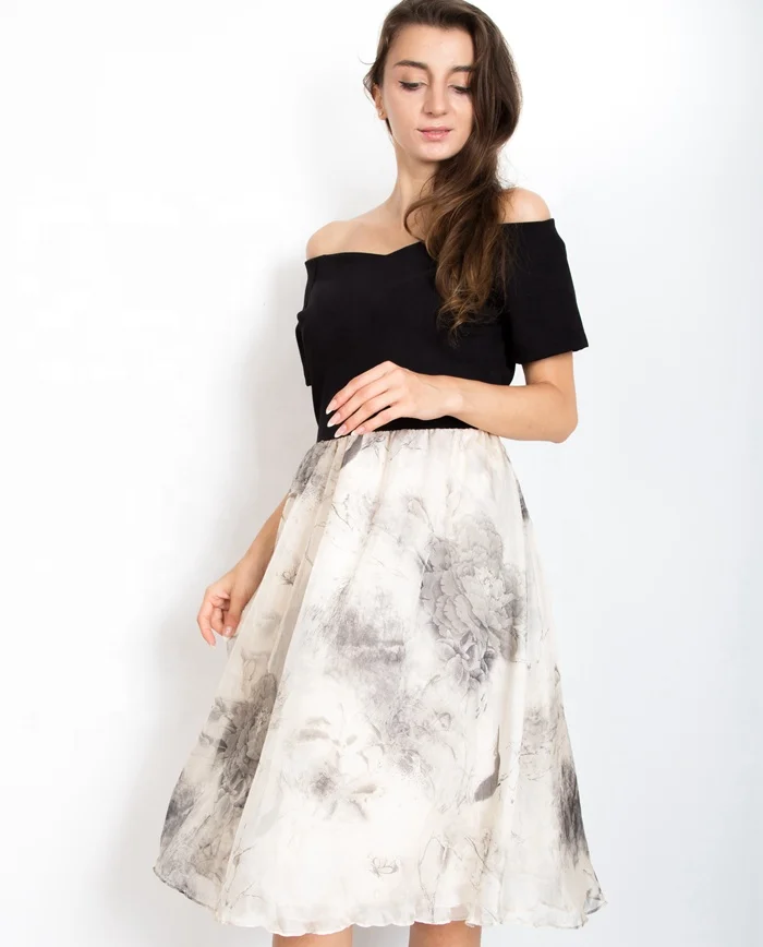 
Women Casual Short Sleeve Patchwork Pattern Chiffon Fabric Maxi Dress 