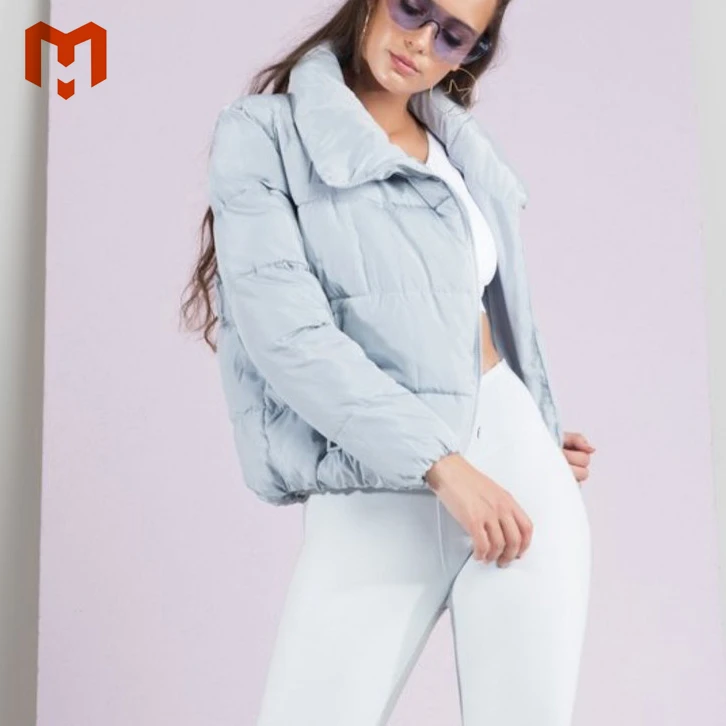 Custom Logo Winter Warm High Collar Cotton Padded Pockets Down Coats Women Puffer Jacket Zipper Women Puffer Coats