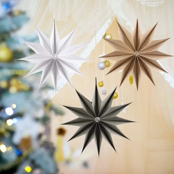 12 Pointed Paper Star Brown Gray White Paper Star Lanterns for Wedding Birthday Christmas Home Party Decoration