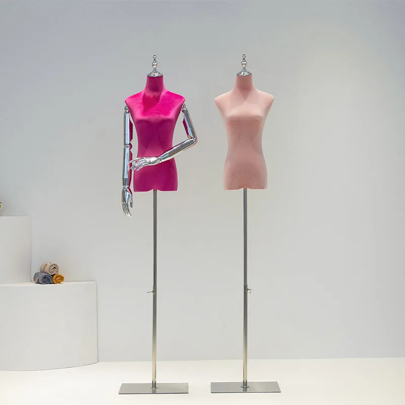 Dummy Torso Stand Metal Fashion Velvet Women Mannequins Torso Headless with Plating Hand Mannequins Female Colorful 1 Pcs
