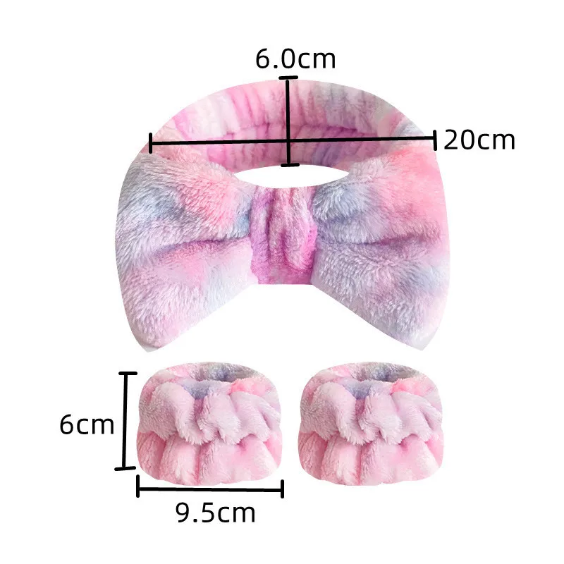 Soft Microfiber Facial Makeup Headband Fuzzy Skincare Spa Headband for Washing Face and Matching Wristbands Set