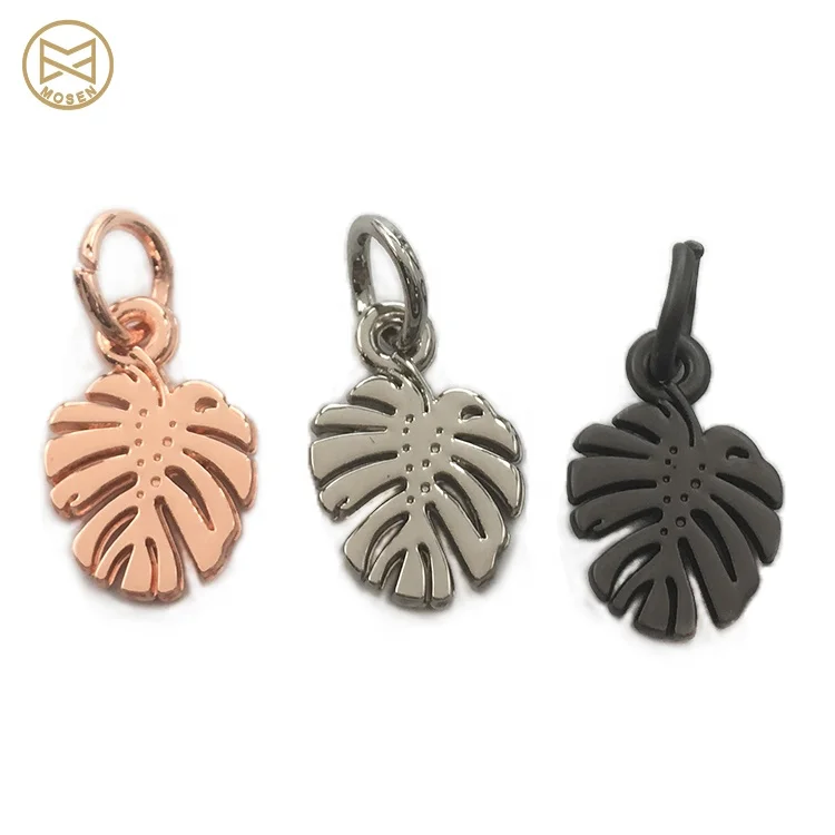 Plating Zinc Alloy Custom Logo Metal Leaf Charms for Jewelry Making