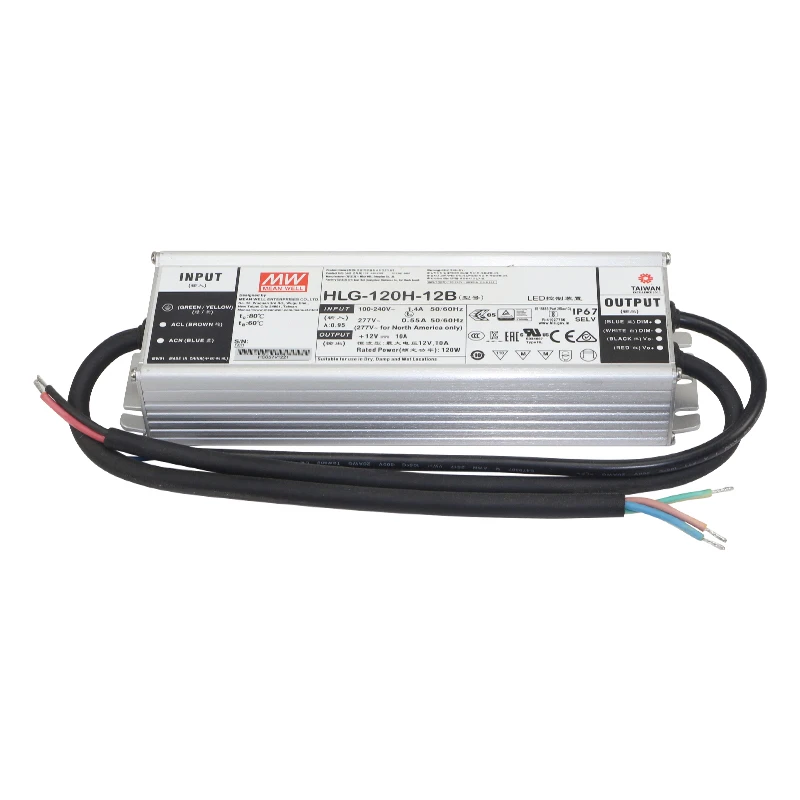 Meanwell HLG-120H-12B 120W 12V Dimmable LED Driver for LED Street Lighting