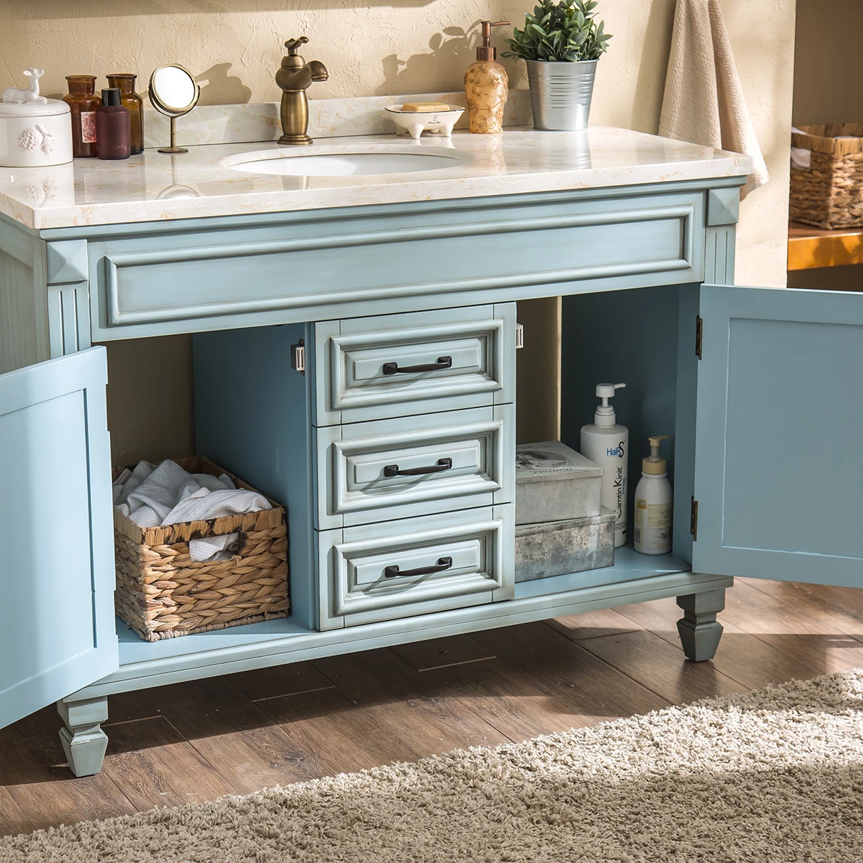 Floating Vanity Modern American Style Oak Wood Floor Standing Bathroom Vanity Furniture Sets Bathroom Cabinet With Mirror