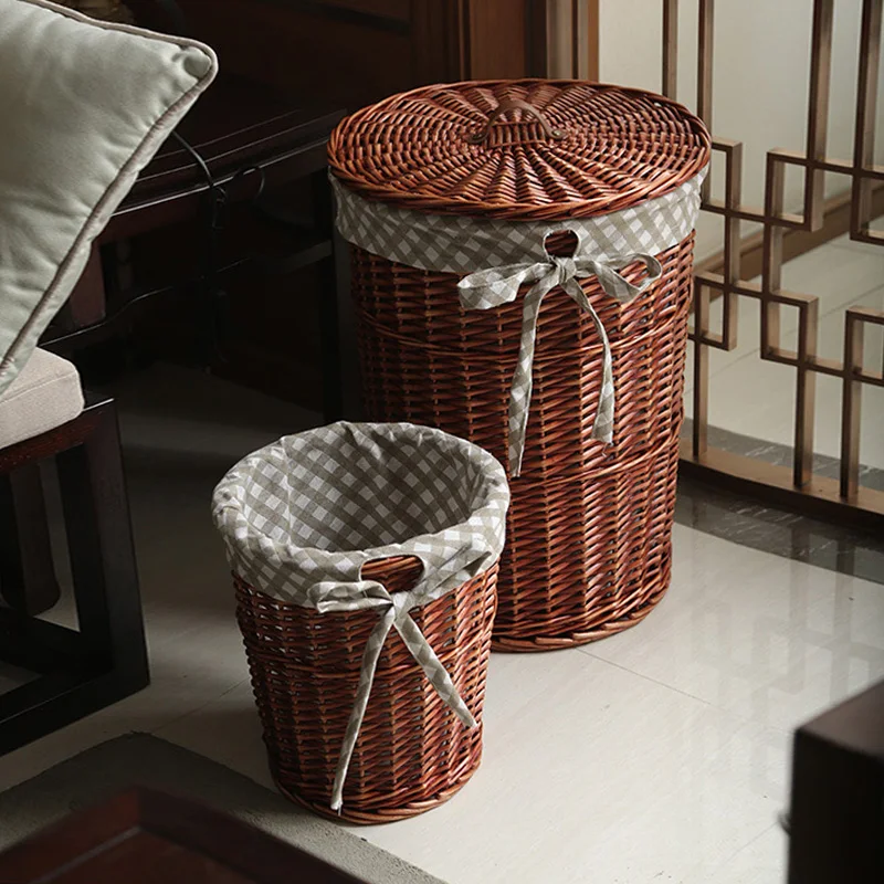 Kingwillow Hand Woven PE Rattan Laundry Hamper Dirty Clothes Basket Eco-friendly Laundry Basket for Home Storage Organization