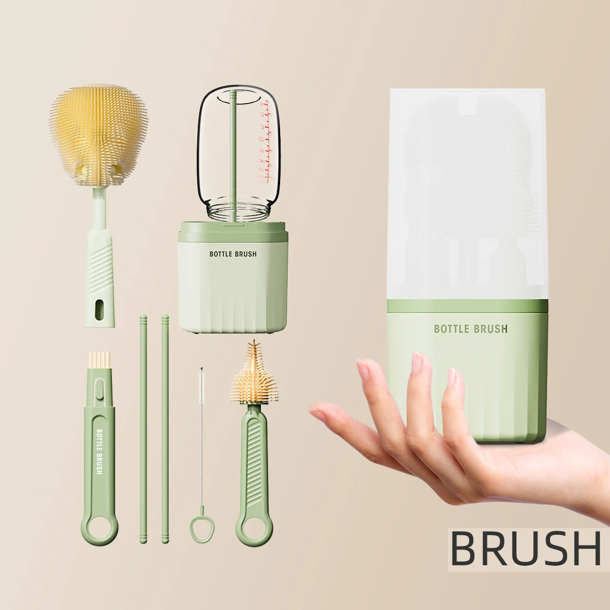 Candy Color Portable Travel Silicone Baby Bottle Straw Pacifier Cleaning Brush Dry Bottle Set