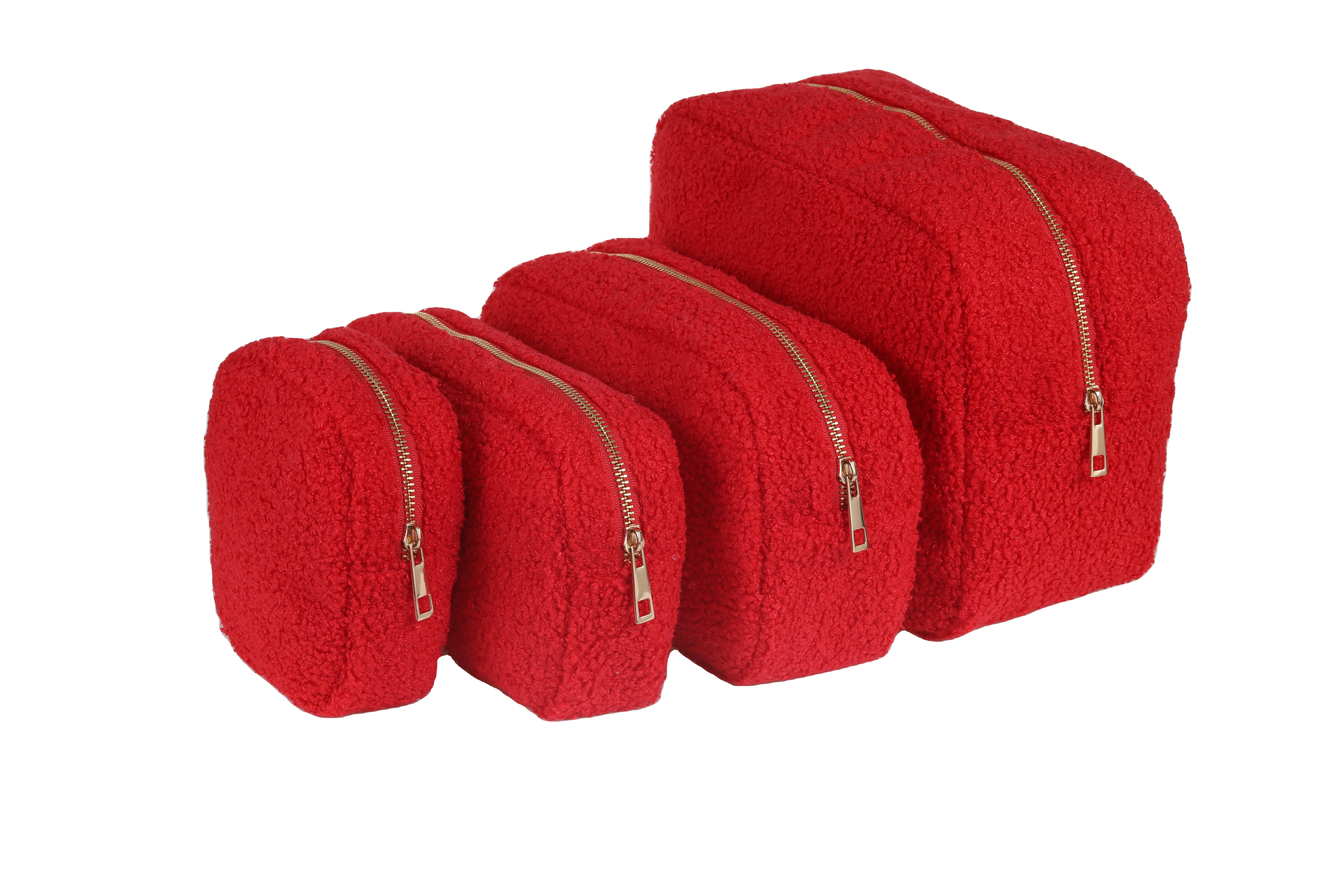 Custom Logo Portable Velvet Makeup Pouch Winter Cosmetic Terry Cloth Travel Bag with Mini Zipper Fashionable