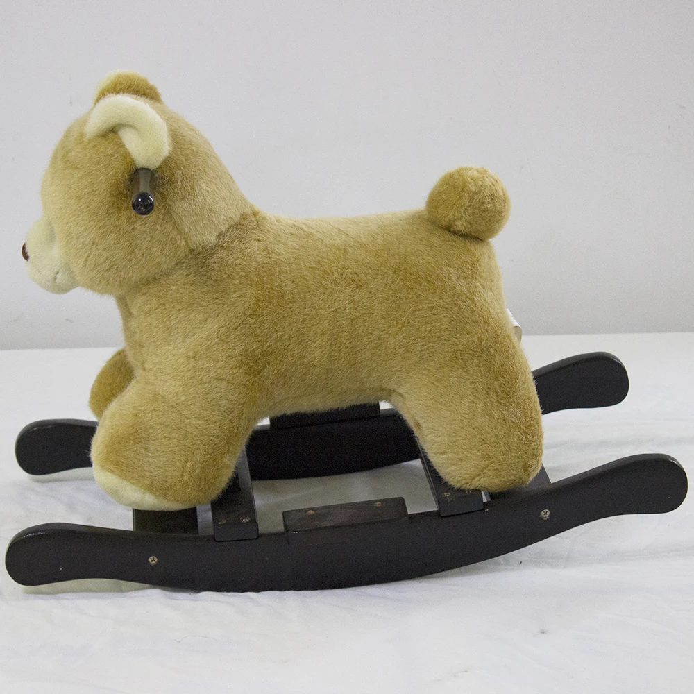 Bear Shaped Baby Rocking Horse Stuffed Wooden Ride on Animal Toys