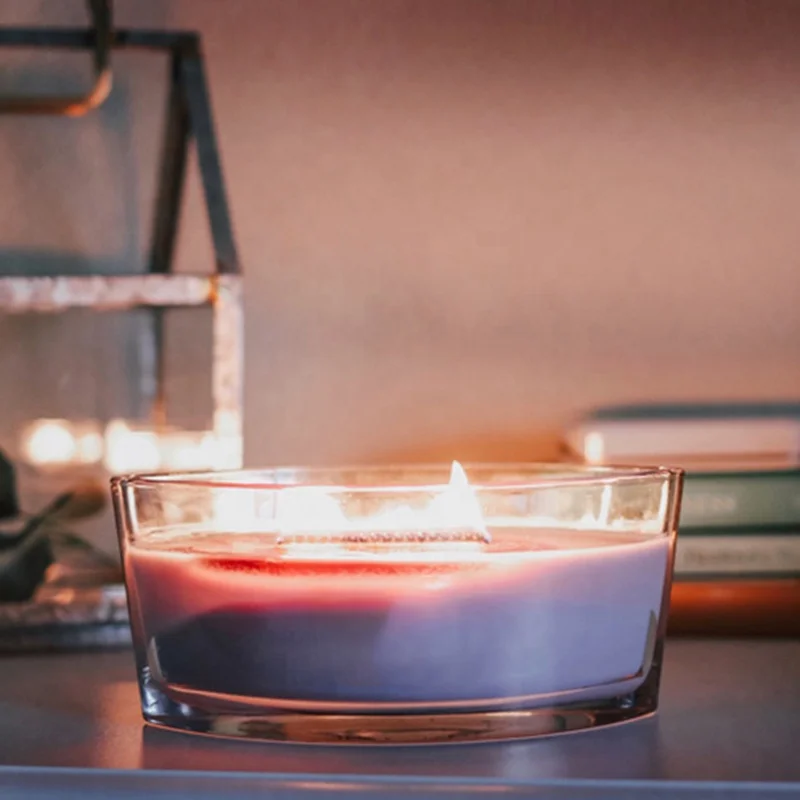 Luxury Woodwick Aromatherapy Candles Unique Oval Ellips Glass Candles Woodwick Candle Jar With Wood Lid