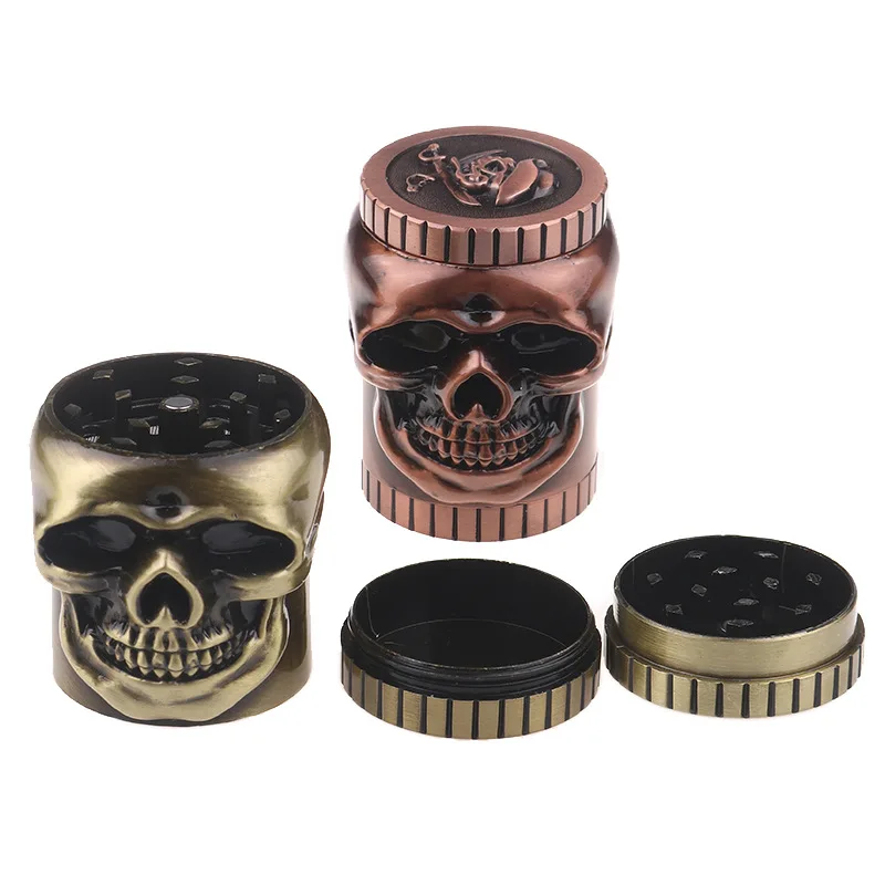 Factory direct 2021 new metallic manual tobacco shredder new cigarette grinder skeleton head full metallic cigarette grinder