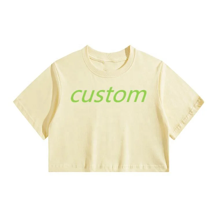 China High Quality 100% Cotton Slim Women T-shirt with printed custom your brand logo Apricot Girls Summer T-shirt